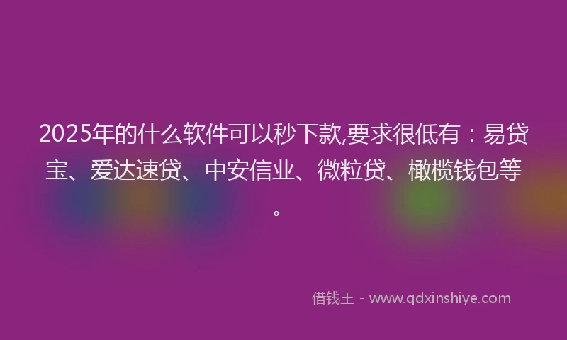 2025年的什么软件可以秒下款,要求很低有：易贷宝、爱达速贷、中安信业、微粒贷、橄榄钱包等。