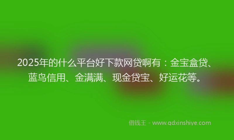 2025年的什么平台好下款网贷啊有：金宝盒贷、蓝鸟信用、金满满、现金贷宝、好运花等。