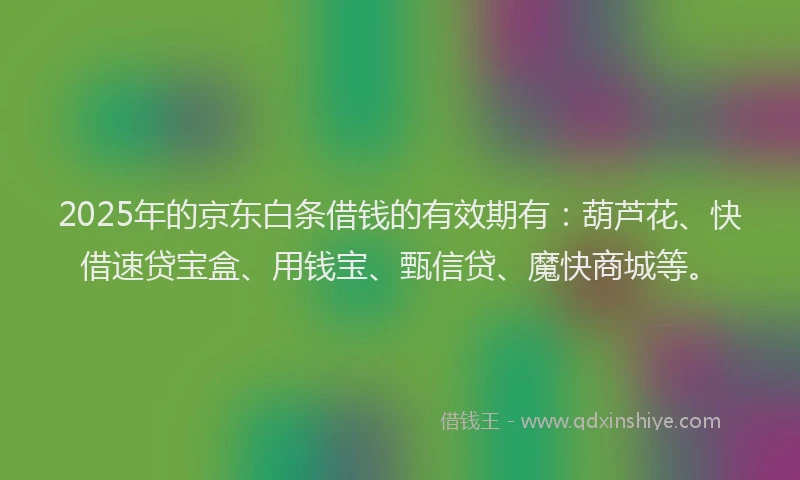 2025年的京东白条借钱的有效期有：葫芦花、快借速贷宝盒、用钱宝、甄信贷、魔快商城等。