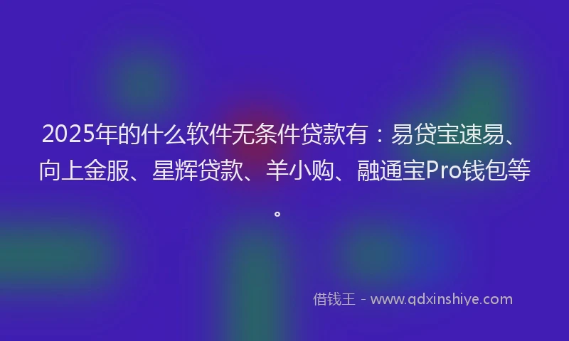 2025年的什么软件无条件贷款有：易贷宝速易、向上金服、星辉贷款、羊小购、融通宝Pro钱包等。