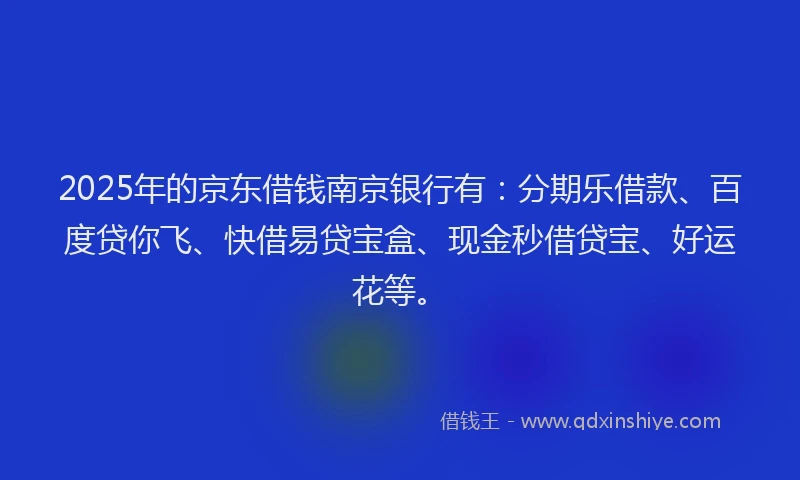 2025年的京东借钱南京银行有：分期乐借款、百度贷你飞、快借易贷宝盒、现金秒借贷宝、好运花等。