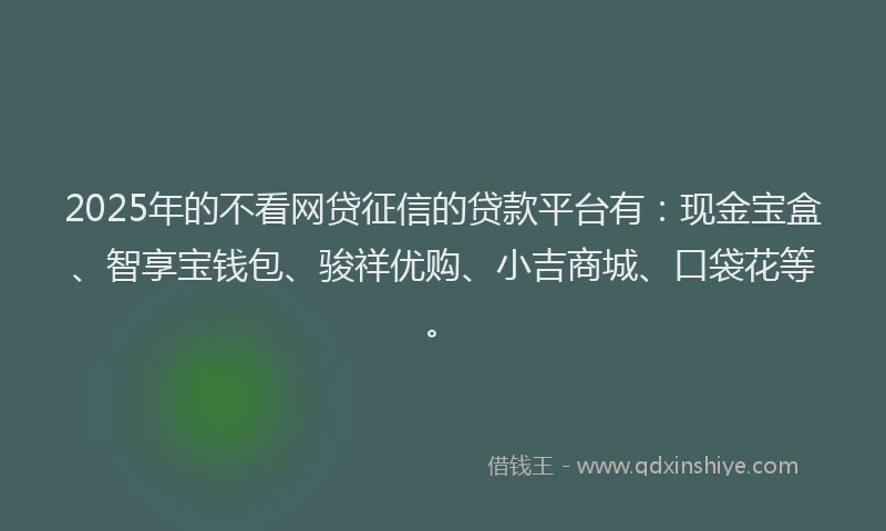 2025年的不看网贷征信的贷款平台有：现金宝盒、智享宝钱包、骏祥优购、小吉商城、口袋花等。