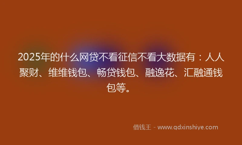 2025年的什么网贷不看征信不看大数据有：人人聚财、维维钱包、畅贷钱包、融逸花、汇融通钱包等。