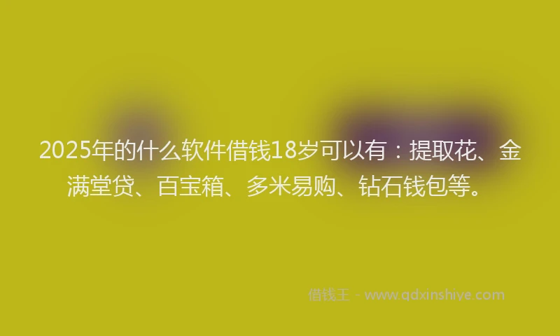 2025年的什么软件借钱18岁可以有：提取花、金满堂贷、百宝箱、多米易购、钻石钱包等。
