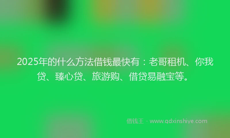 2025年的什么方法借钱最快有：老哥租机、你我贷、臻心贷、旅游购、借贷易融宝等。