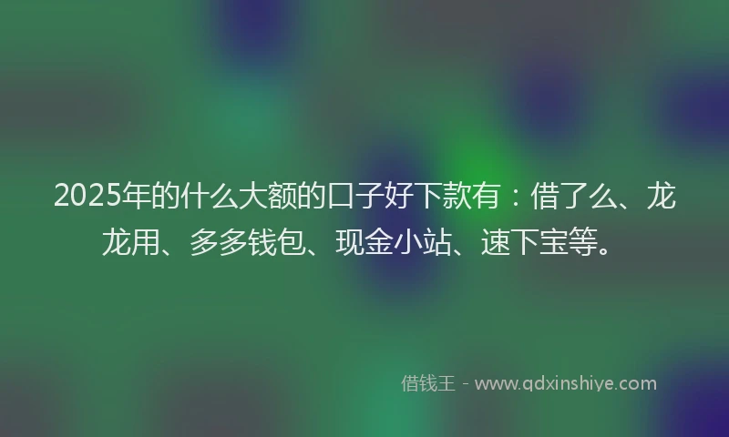 2025年的什么大额的口子好下款有：借了么、龙龙用、多多钱包、现金小站、速下宝等。