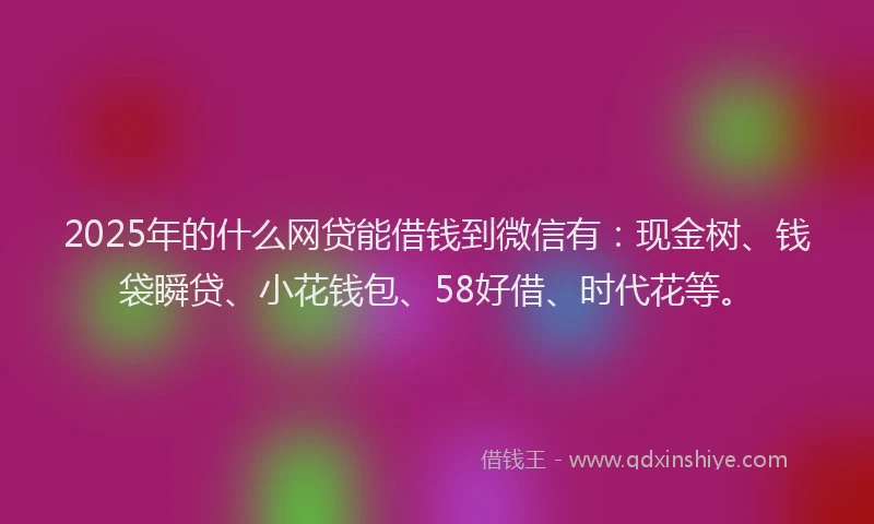 2025年的什么网贷能借钱到微信有：现金树、钱袋瞬贷、小花钱包、58好借、时代花等。