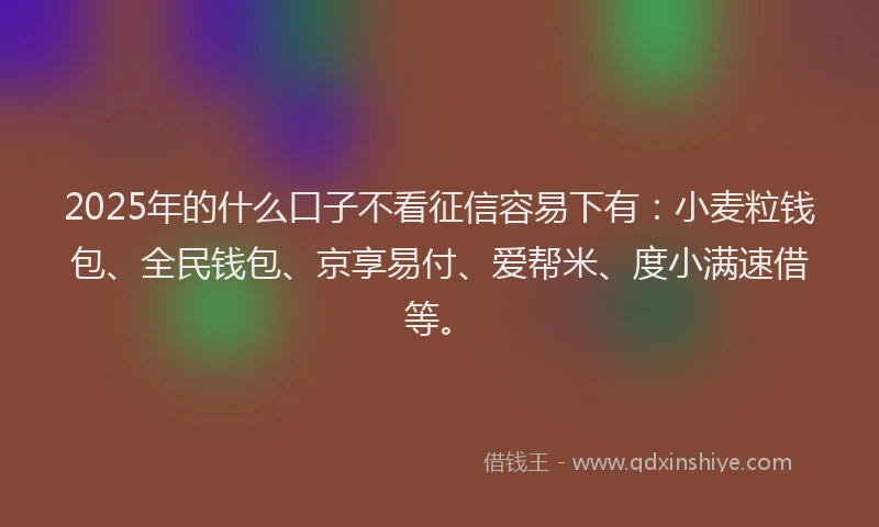 2025年的什么口子不看征信容易下有：小麦粒钱包、全民钱包、京享易付、爱帮米、度小满速借等。