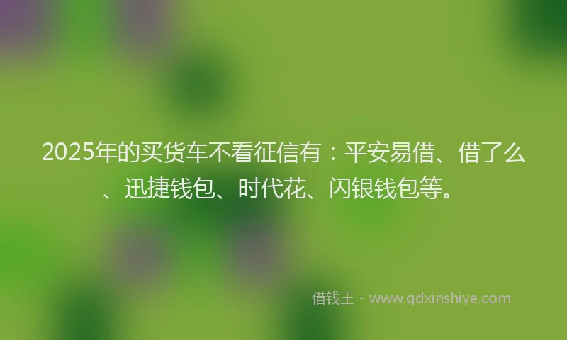 2025年的买货车不看征信有：平安易借、借了么、迅捷钱包、时代花、闪银钱包等。