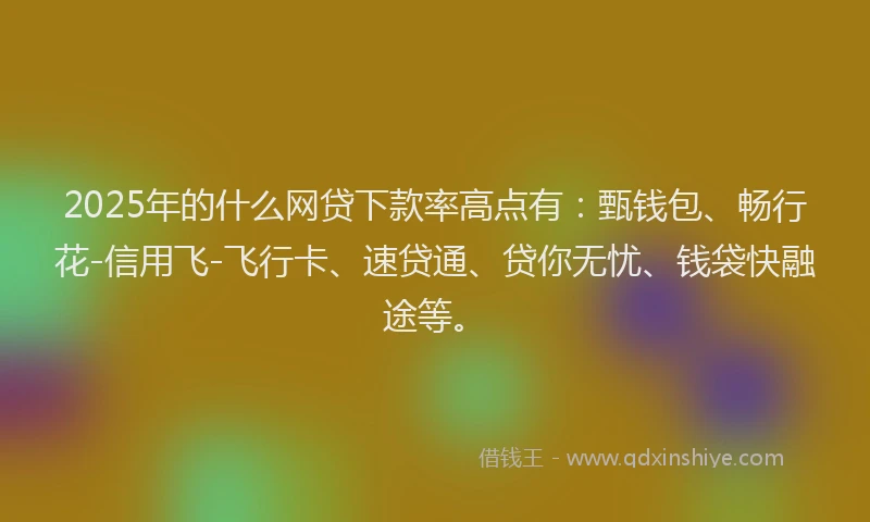 2025年的什么网贷下款率高点有：甄钱包、畅行花-信用飞-飞行卡、速贷通、贷你无忧、钱袋快融途等。