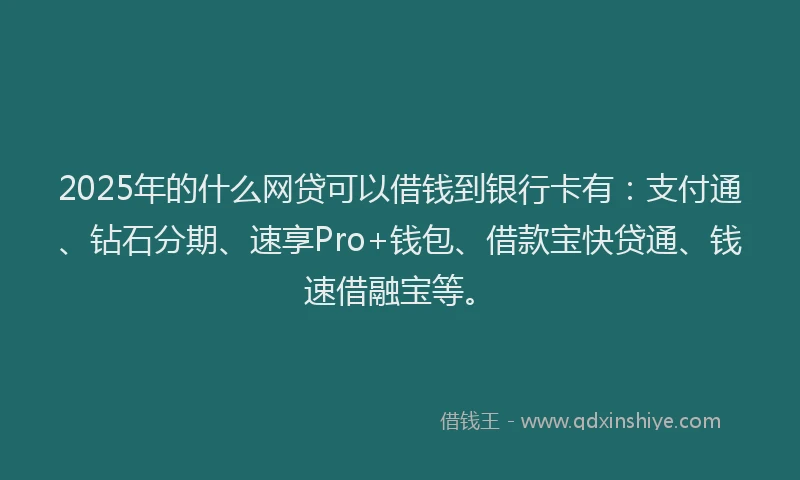 2025年的什么网贷可以借钱到银行卡有：支付通、钻石分期、速享Pro+钱包、借款宝快贷通、钱速借融宝等。