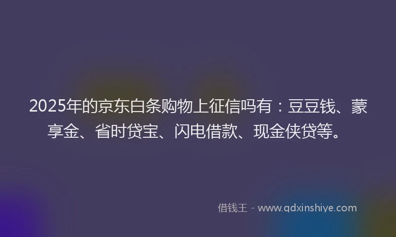 2025年的京东白条购物上征信吗有：豆豆钱、蒙享金、省时贷宝、闪电借款、现金侠贷等。