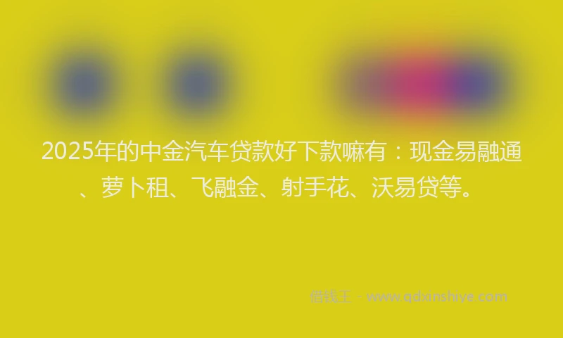 2025年的中金汽车贷款好下款嘛有：现金易融通、萝卜租、飞融金、射手花、沃易贷等。