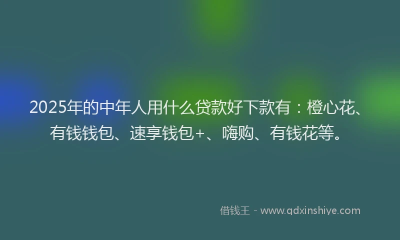 2025年的中年人用什么贷款好下款有：橙心花、有钱钱包、速享钱包+、嗨购、有钱花等。