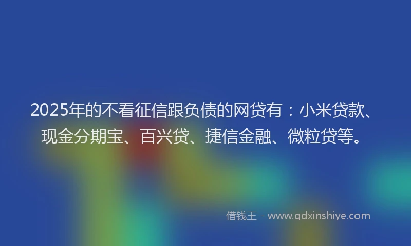 2025年的不看征信跟负债的网贷有：小米贷款、现金分期宝、百兴贷、捷信金融、微粒贷等。