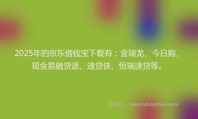 2025年的京东借钱宝下载有：金瑞龙、今日购、现金易融贷途、速贷侠、恒瑞速贷等。