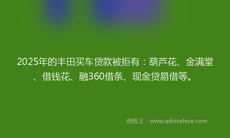 2025年的丰田买车贷款被拒有：葫芦花、金满堂、借钱花、融360借条、现金贷易借等。