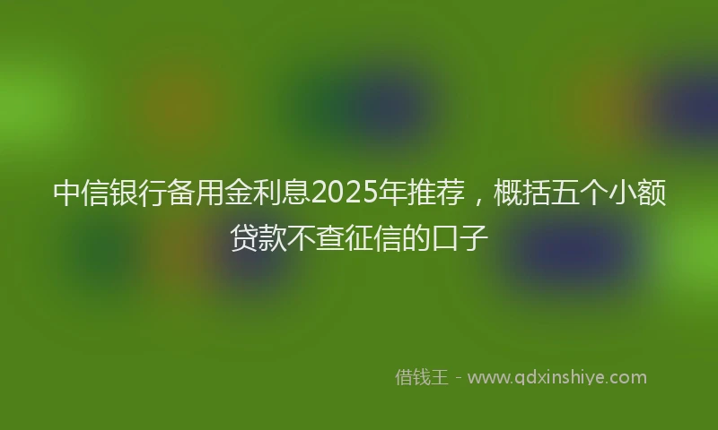 中信银行备用金利息2025年推荐，概括五个小额贷款不查征信的口子