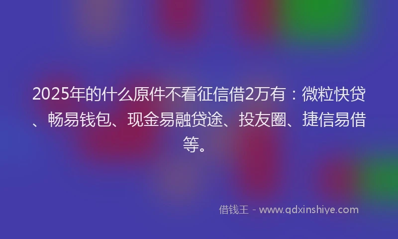 2025年的什么原件不看征信借2万有：微粒快贷、畅易钱包、现金易融贷途、投友圈、捷信易借等。