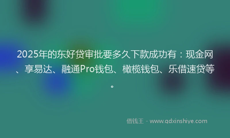 2025年的东好贷审批要多久下款成功有：现金网、享易达、融通Pro钱包、橄榄钱包、乐借速贷等。
