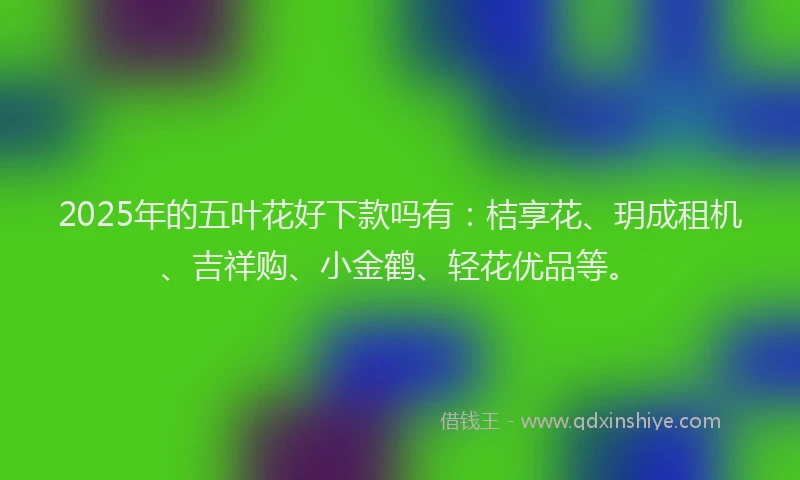2025年的五叶花好下款吗有：桔享花、玥成租机、吉祥购、小金鹤、轻花优品等。