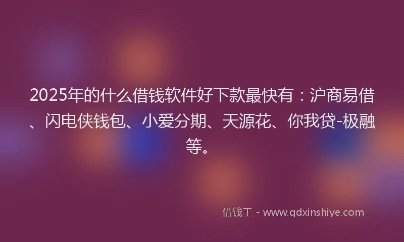 2025年的什么借钱软件好下款最快有：沪商易借、闪电侠钱包、小爱分期、天源花、你我贷-极融等。