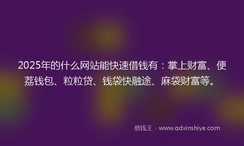 2025年的什么网站能快速借钱有：掌上财富、便荔钱包、粒粒贷、钱袋快融途、麻袋财富等。