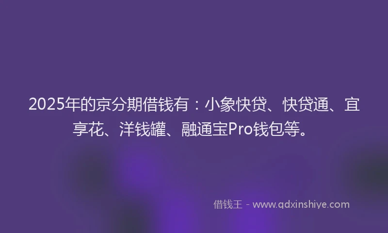 2025年的京分期借钱有：小象快贷、快贷通、宜享花、洋钱罐、融通宝Pro钱包等。