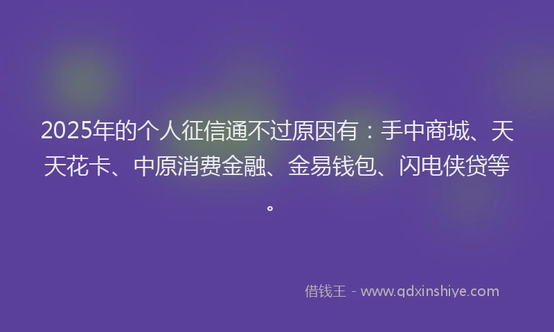 2025年的个人征信通不过原因有：手中商城、天天花卡、中原消费金融、金易钱包、闪电侠贷等。