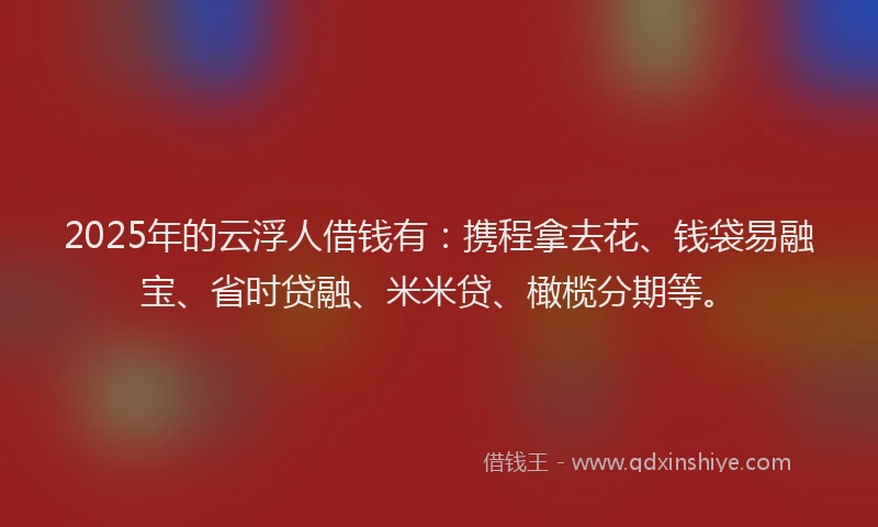 2025年的云浮人借钱有：携程拿去花、钱袋易融宝、省时贷融、米米贷、橄榄分期等。