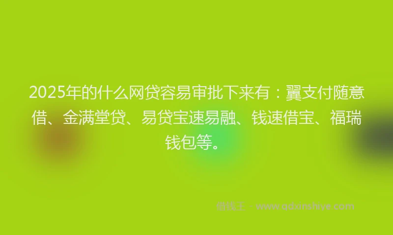2025年的什么网贷容易审批下来有：翼支付随意借、金满堂贷、易贷宝速易融、钱速借宝、福瑞钱包等。