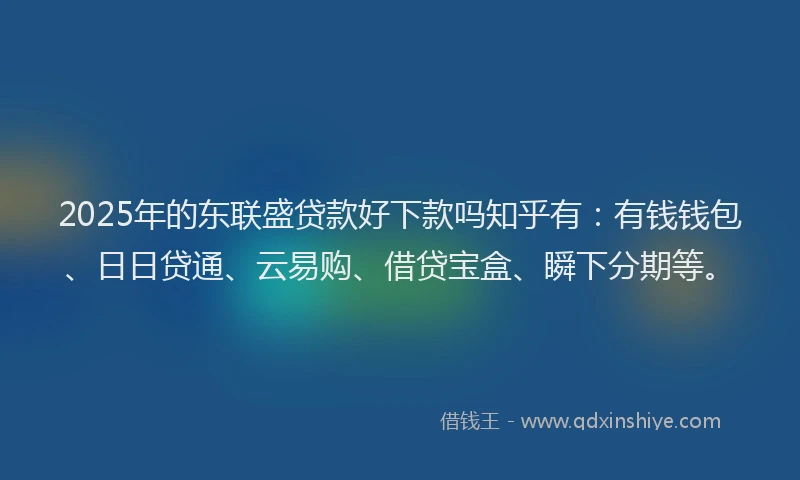 2025年的东联盛贷款好下款吗知乎有：有钱钱包、日日贷通、云易购、借贷宝盒、瞬下分期等。