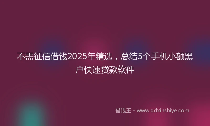 不需征信借钱2025年精选，总结5个手机小额黑户快速贷款软件