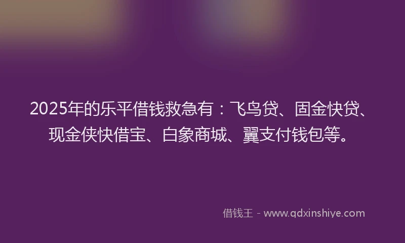 2025年的乐平借钱救急有：飞鸟贷、固金快贷、现金侠快借宝、白象商城、翼支付钱包等。