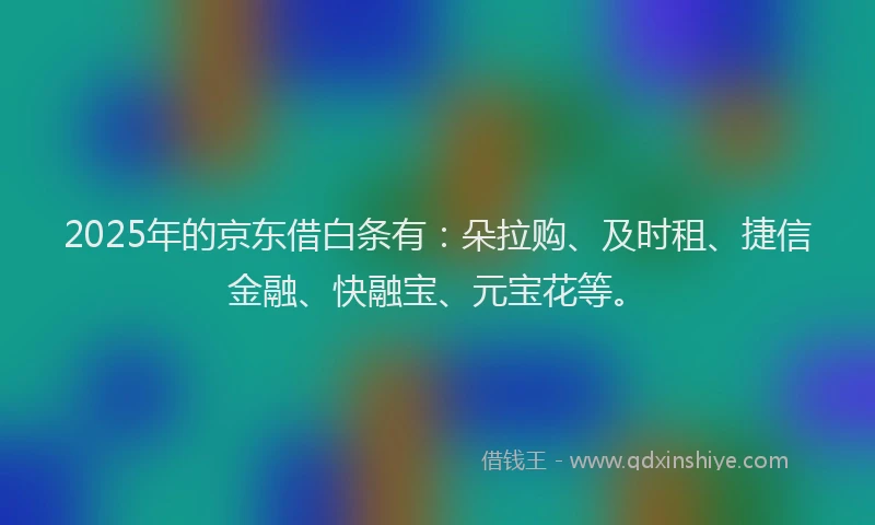 2025年的京东借白条有：朵拉购、及时租、捷信金融、快融宝、元宝花等。