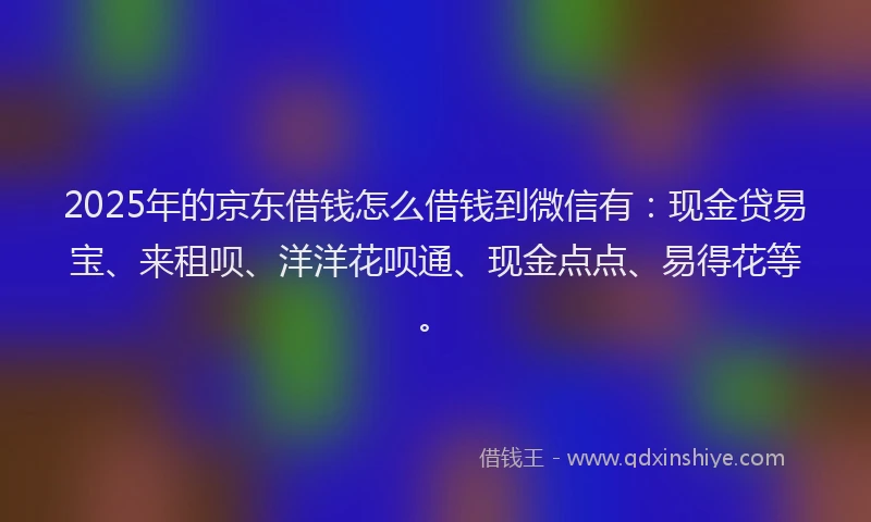 2025年的京东借钱怎么借钱到微信有：现金贷易宝、来租呗、洋洋花呗通、现金点点、易得花等。