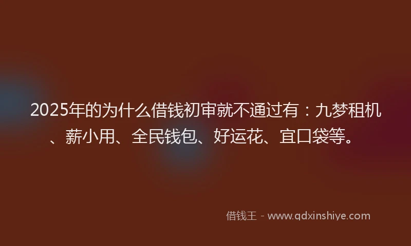 2025年的为什么借钱初审就不通过有：九梦租机、薪小用、全民钱包、好运花、宜口袋等。