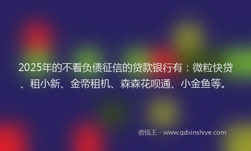 2025年的不看负债征信的贷款银行有：微粒快贷、租小新、金帝租机、森森花呗通、小金鱼等。