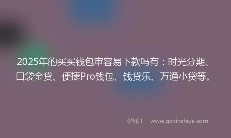 2025年的买买钱包审容易下款吗有：时光分期、口袋金贷、便捷Pro钱包、钱贷乐、万通小贷等。