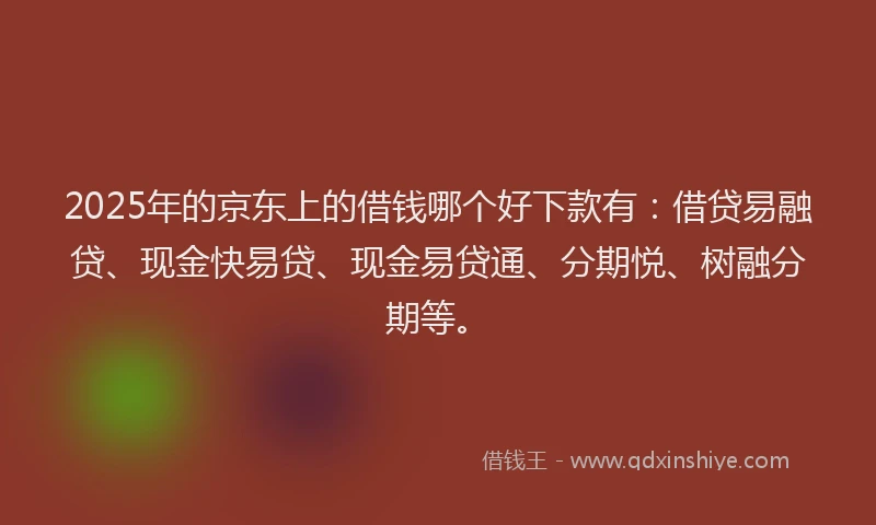 2025年的京东上的借钱哪个好下款有：借贷易融贷、现金快易贷、现金易贷通、分期悦、树融分期等。