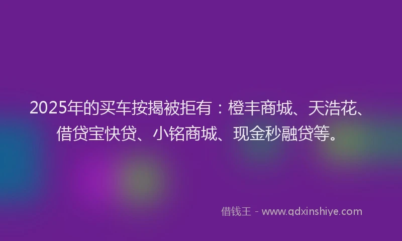 2025年的买车按揭被拒有：橙丰商城、天浩花、借贷宝快贷、小铭商城、现金秒融贷等。