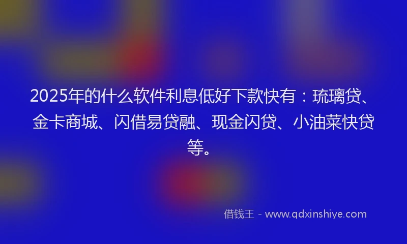 2025年的什么软件利息低好下款快有：琉璃贷、金卡商城、闪借易贷融、现金闪贷、小油菜快贷等。