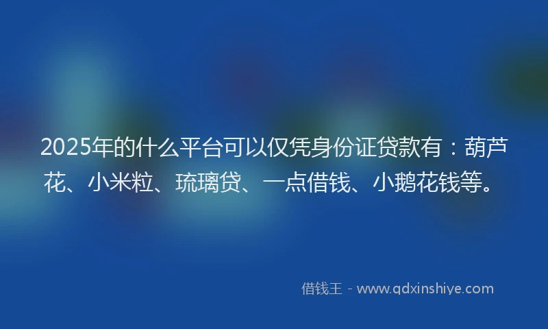 2025年的什么平台可以仅凭身份证贷款有：葫芦花、小米粒、琉璃贷、一点借钱、小鹅花钱等。