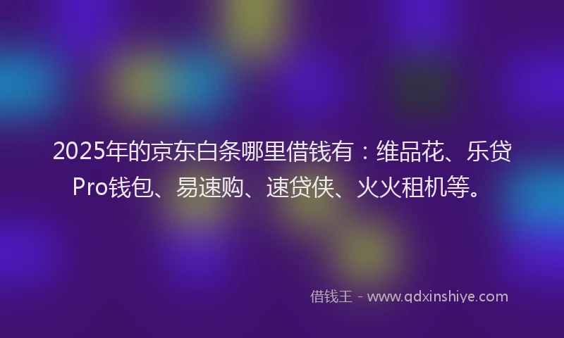 2025年的京东白条哪里借钱有：维品花、乐贷Pro钱包、易速购、速贷侠、火火租机等。