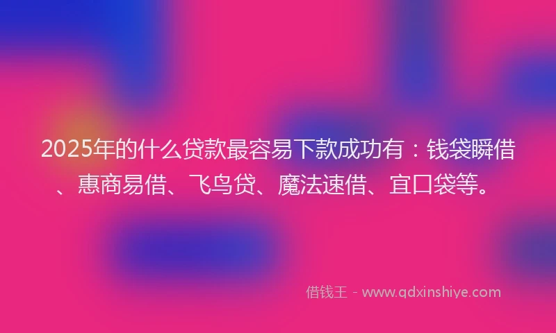 2025年的什么贷款最容易下款成功有：钱袋瞬借、惠商易借、飞鸟贷、魔法速借、宜口袋等。