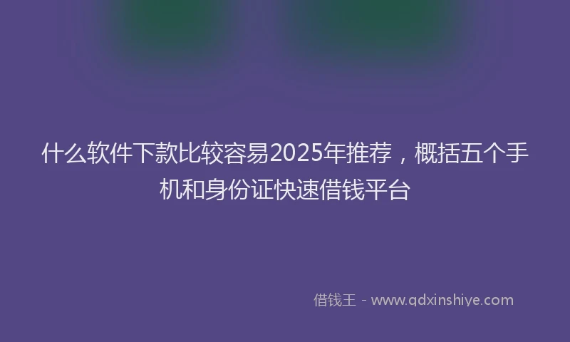 什么软件下款比较容易2025年推荐，概括五个手机和身份证快速借钱平台