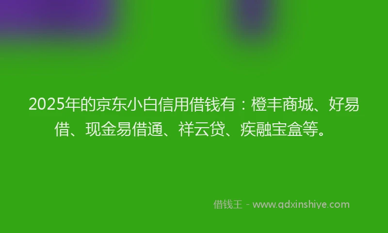 2025年的京东小白信用借钱有：橙丰商城、好易借、现金易借通、祥云贷、疾融宝盒等。