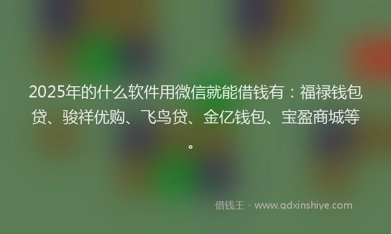 2025年的什么软件用微信就能借钱有：福禄钱包贷、骏祥优购、飞鸟贷、金亿钱包、宝盈商城等。