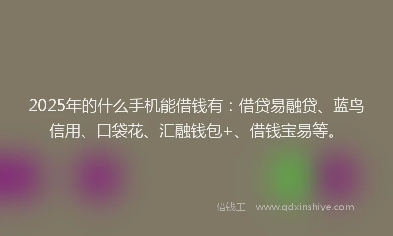 2025年的什么手机能借钱有：借贷易融贷、蓝鸟信用、口袋花、汇融钱包+、借钱宝易等。