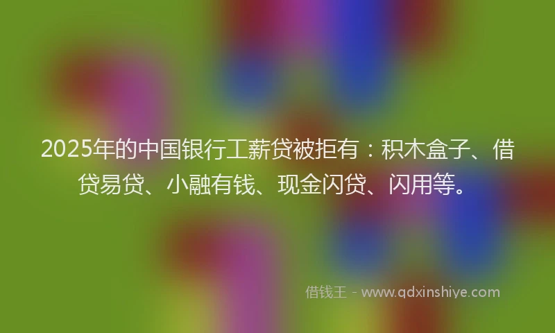 2025年的中国银行工薪贷被拒有：积木盒子、借贷易贷、小融有钱、现金闪贷、闪用等。